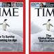 Hoax magazine cover purporting to be from 1977 (left), actual Time magazine cover from 2008 (right)